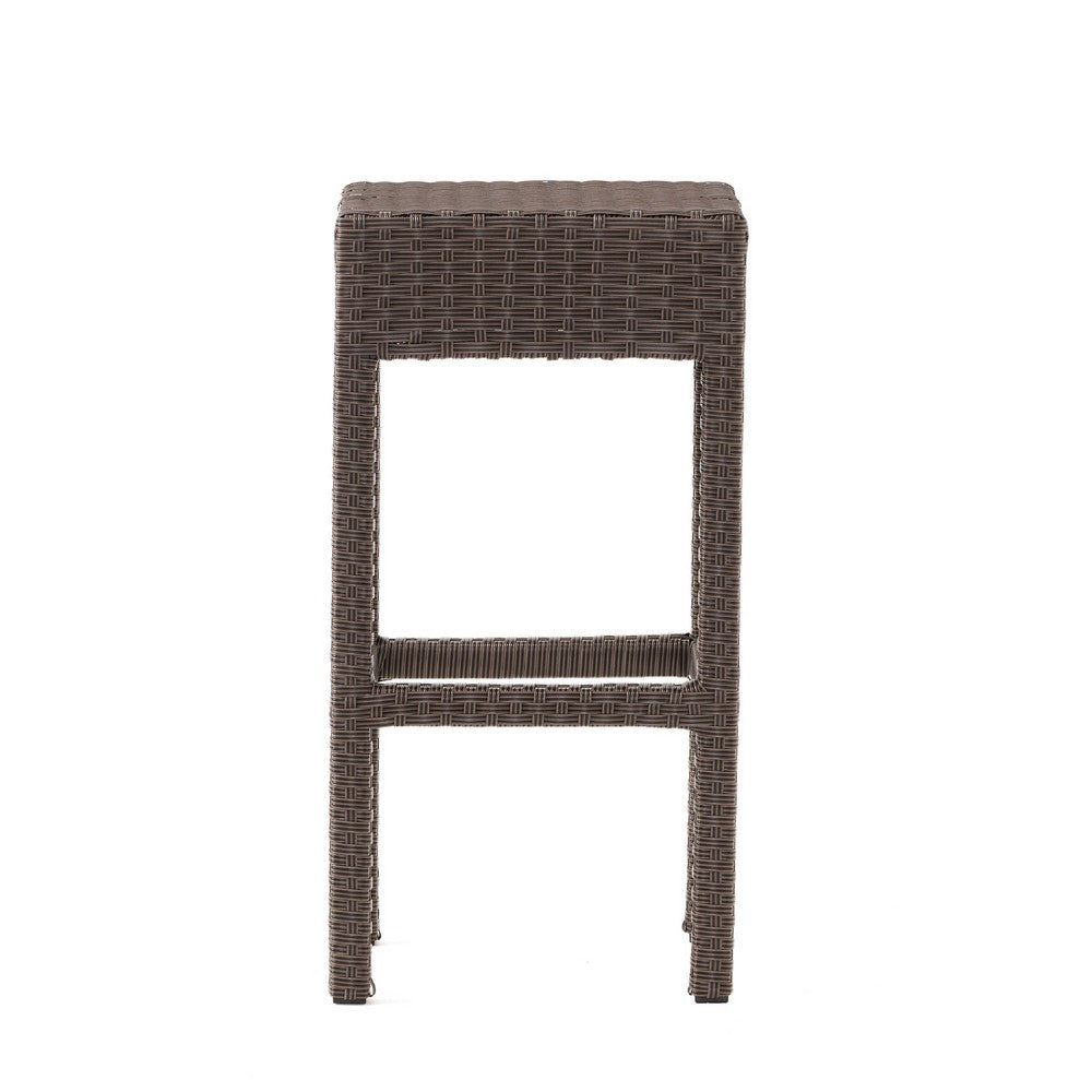 Outdoor Barstool Set of 2 | Industrial Style Dark Brown Rattan Woven