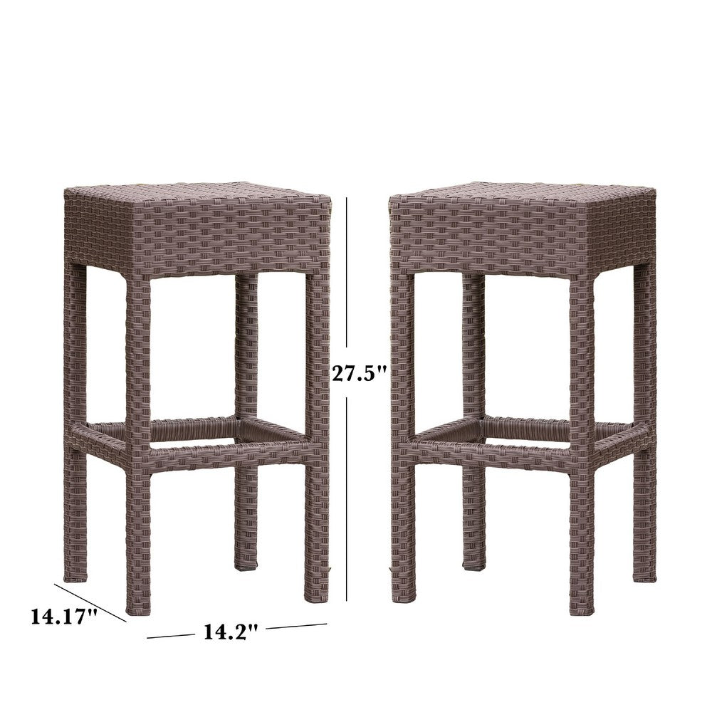 Outdoor Barstool Set of 2 | Industrial Style Dark Brown Rattan Woven