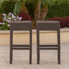 Outdoor Barstool Set of 2 | Industrial Style Dark Brown Rattan Woven