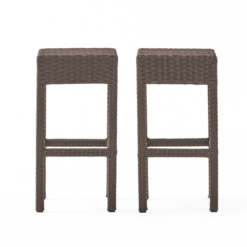 Outdoor Barstool Set of 2 | Industrial Style Dark Brown Rattan Woven