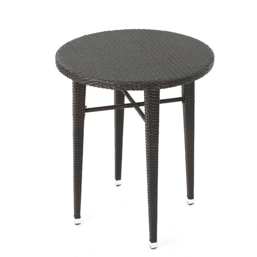 Outdoor Bar Table | 34" Round Top | White and Dark Brown Rattan Woven