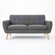 Aly Loveseat | Button Tufted Back | Dark Gray Fabric | Brown Wood 67"