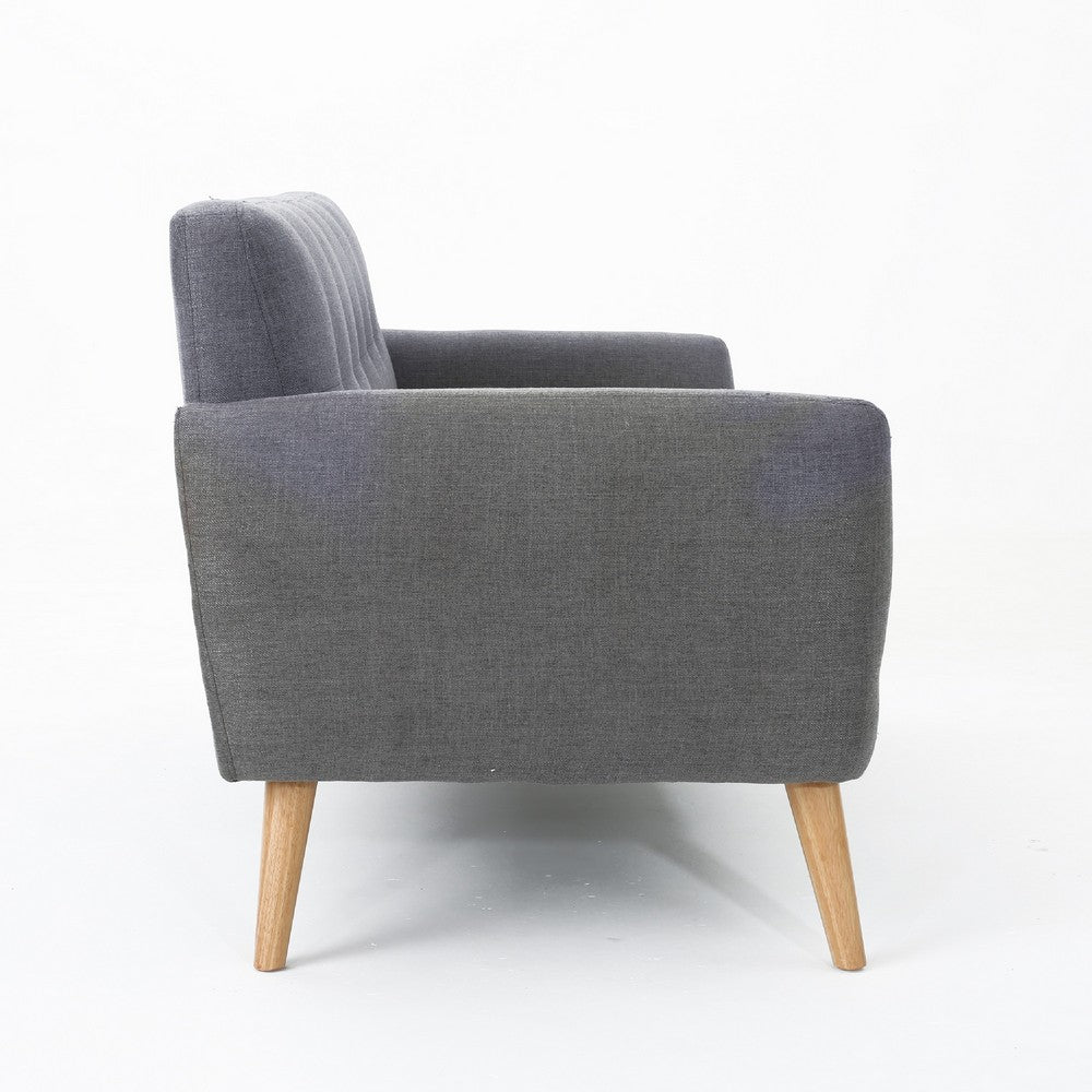 Aly Loveseat | Button Tufted Back | Dark Gray Fabric | Brown Wood 67"