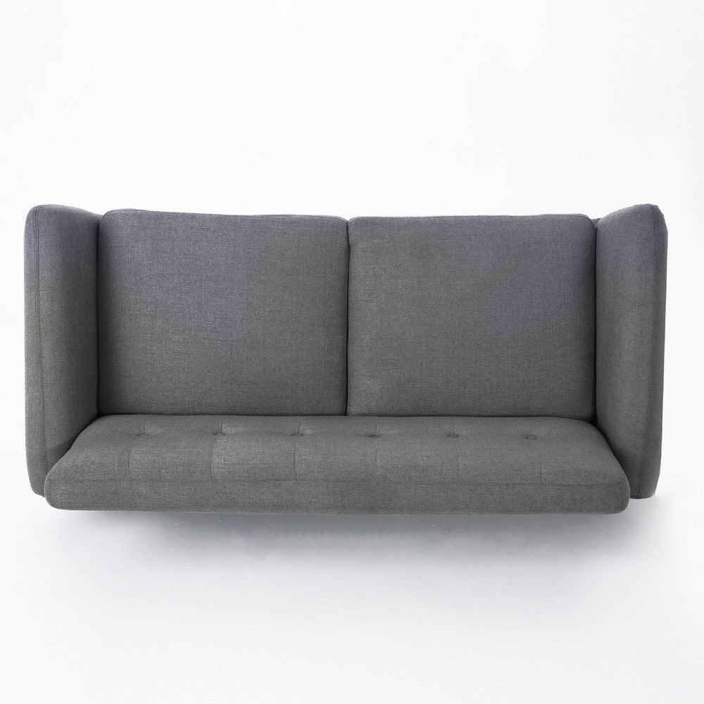 Aly Loveseat | Button Tufted Back | Dark Gray Fabric | Brown Wood 67’’ BM335393