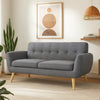 Aly Loveseat | Button Tufted Back | Dark Gray Fabric | Brown Wood 67"