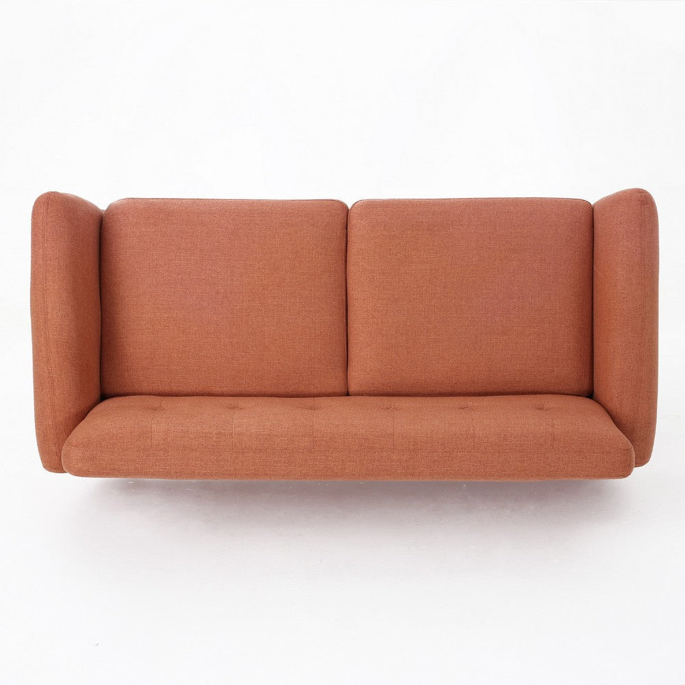 Aly Loveseat | Button Tufted | Burnt Orange | Brown Wood 67’’ BM335394