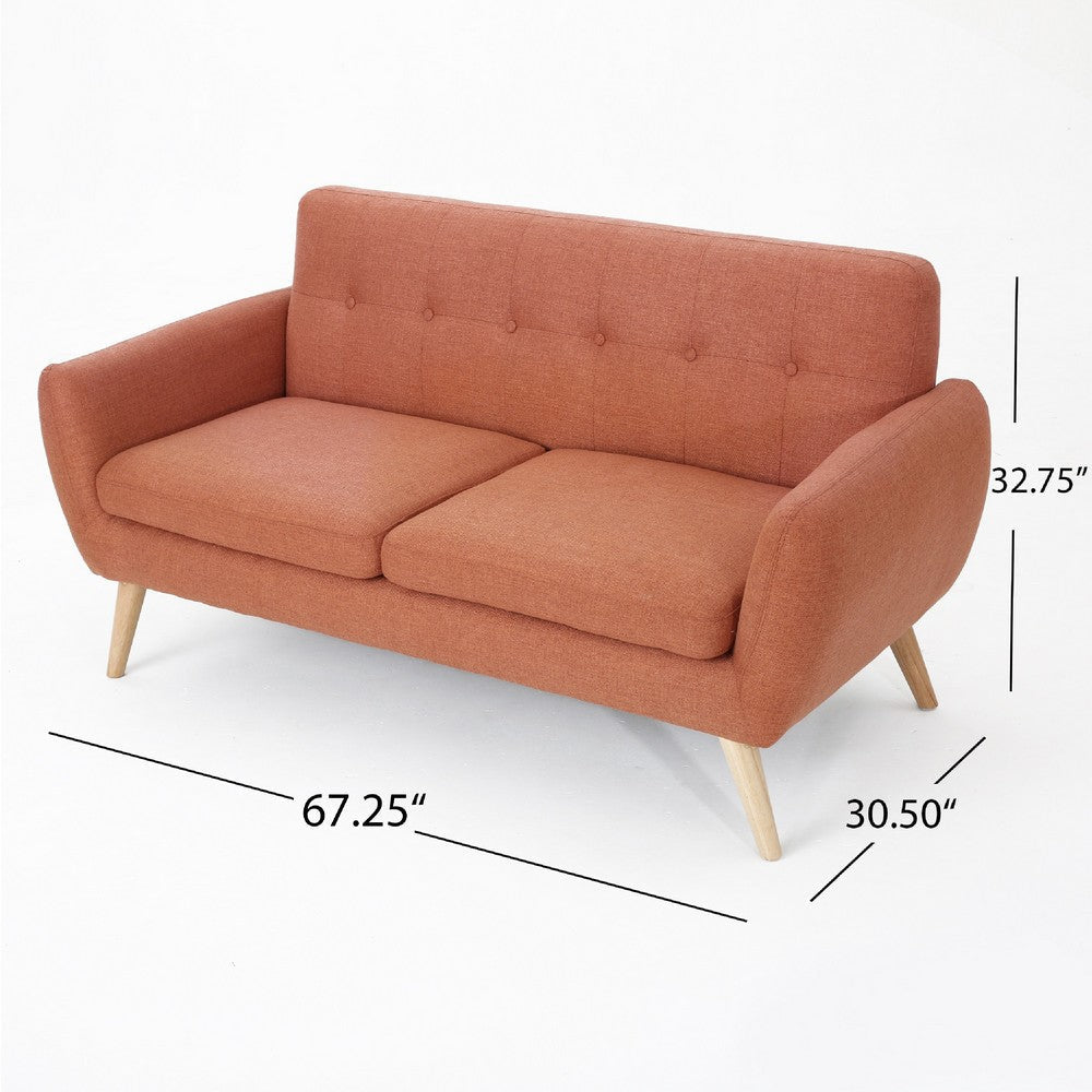 Aly Loveseat | Button Tufted | Burnt Orange | Brown Wood 67’’ BM335394