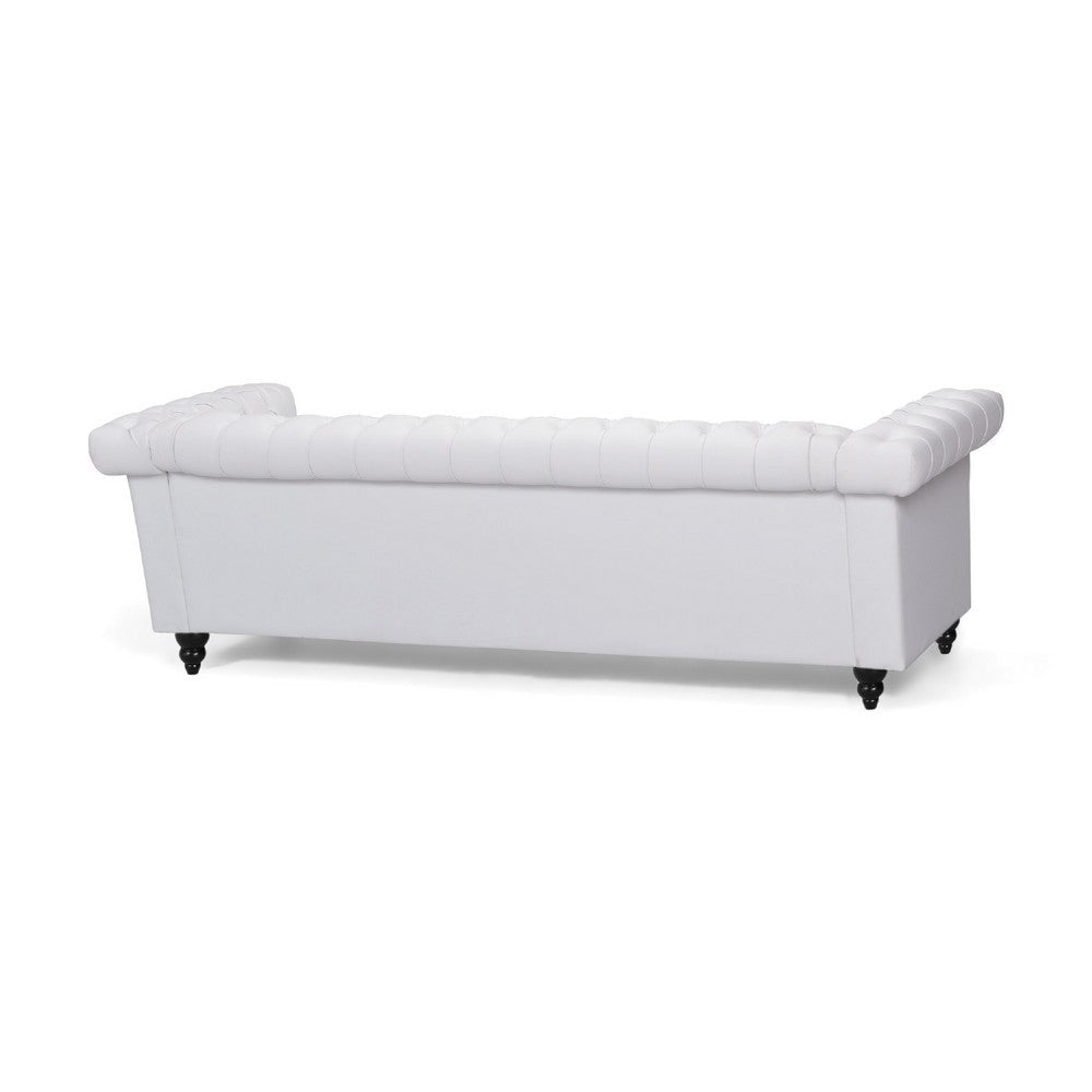 Chis Sofa | Deep Chesterfield Tufted White Faux Leather | 83’’ BM335398