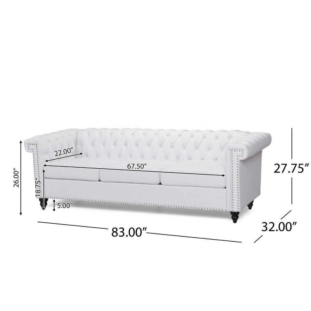 Chis Sofa | Deep Chesterfield Tufted White Faux Leather | 83’’ BM335398