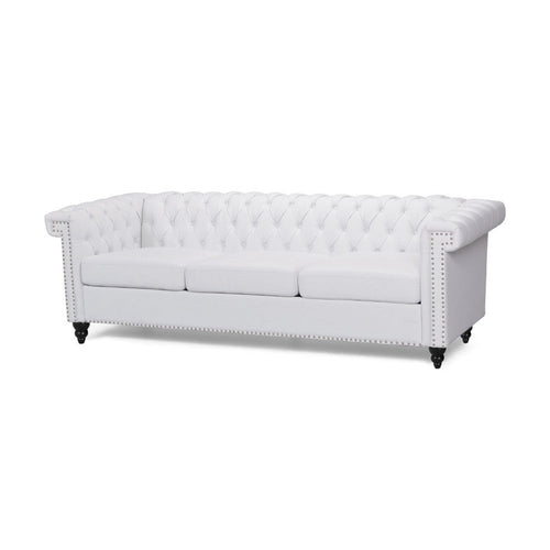 Chis Sofa | Deep Chesterfield Tufted White Faux Leather | 83"