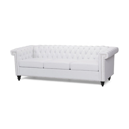 Chis Sofa | Deep Chesterfield Tufted White Faux Leather | 83"