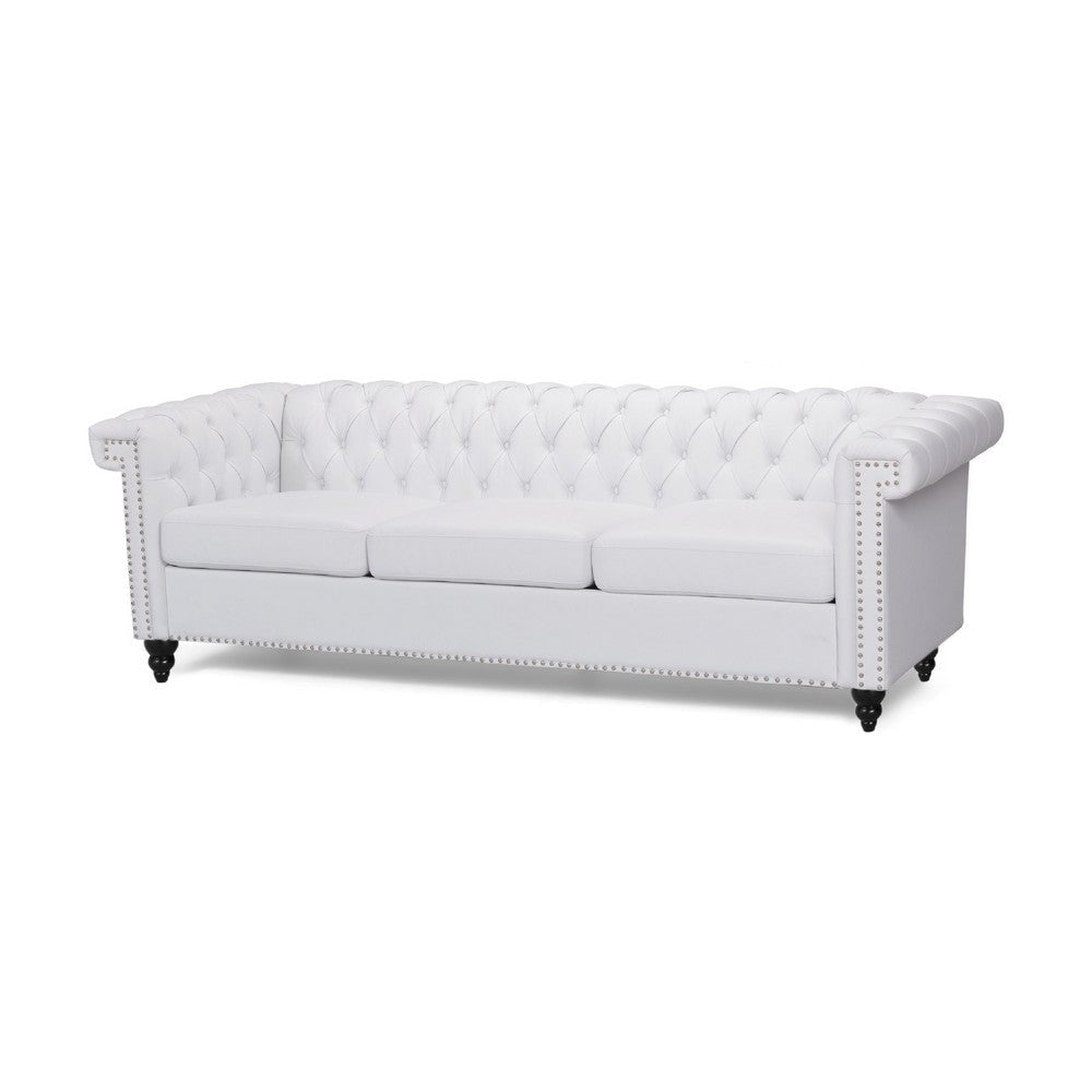 Chis Sofa | Deep Chesterfield Tufted White Faux Leather | 83"