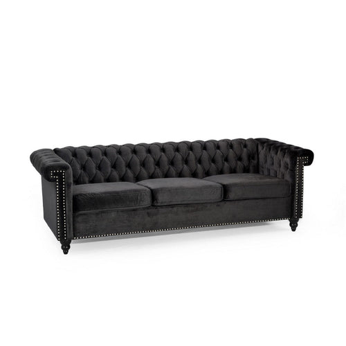 Chis 3 Seater Sofa | Chesterfield Tufted Black Velvet | 83"