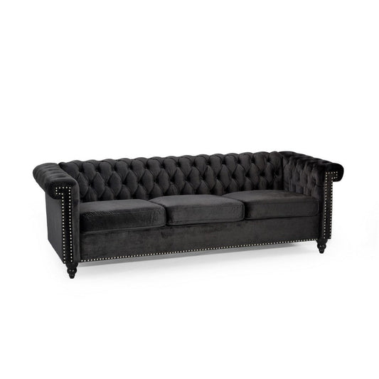 Chis 3 Seater Sofa | Chesterfield Tufted Black Velvet | 83"