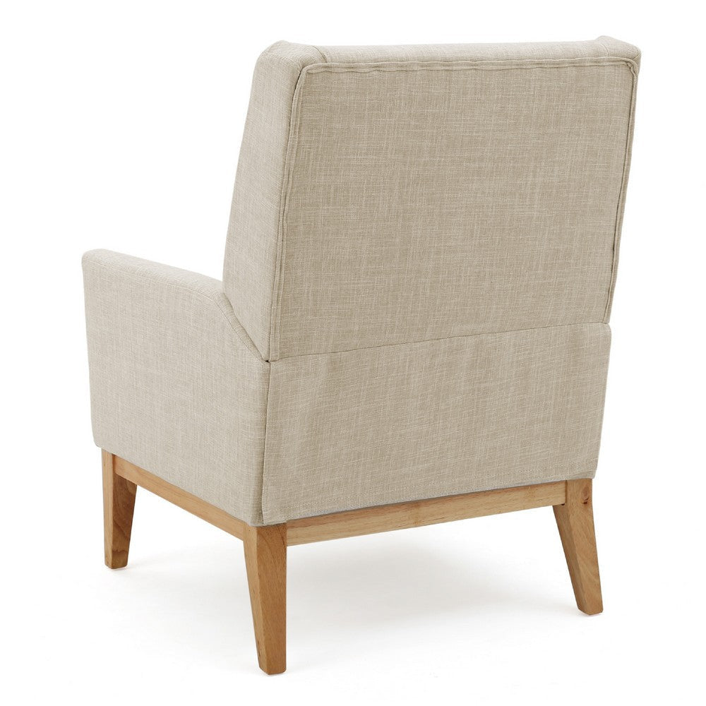Weli Accent Chair | Beige Fabric Padded Seat | Light Brown Legs