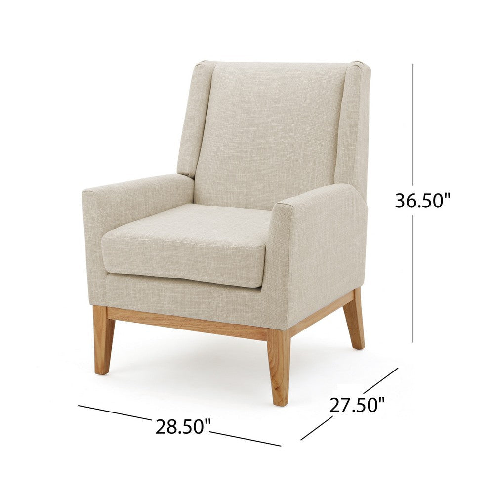 Weli Accent Chair | Beige Fabric Padded Seat | Light Brown Legs