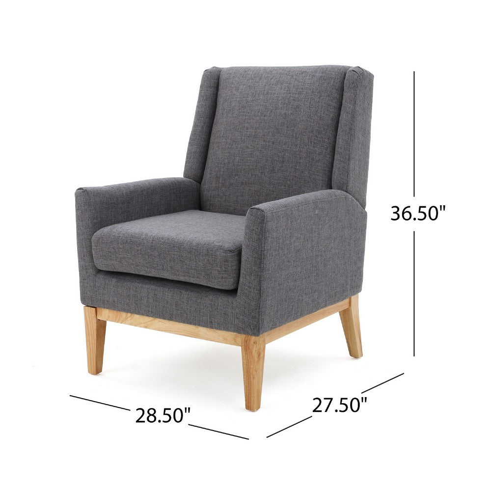 Weli Accent Sofa Chair | Gray Fabric Padded Seat | Light Brown Legs