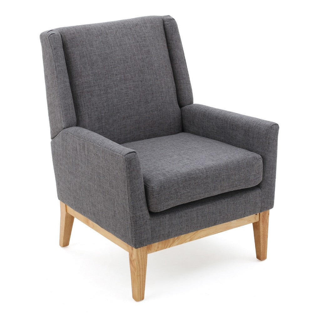 Weli Accent Sofa Chair | Gray Fabric Padded Seat | Light Brown Legs