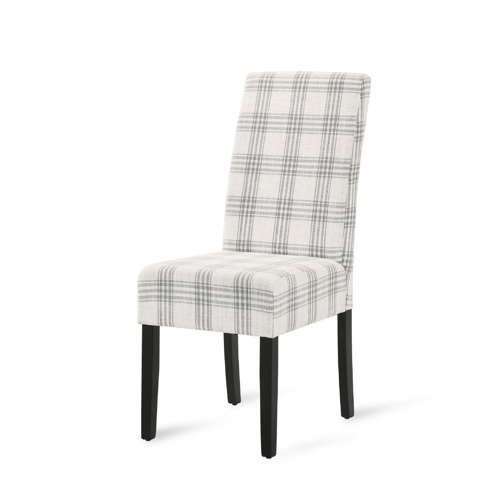 Cini Dining Side Chair Set of 2 | Gray Plaid Fabric | Black Wood Legs