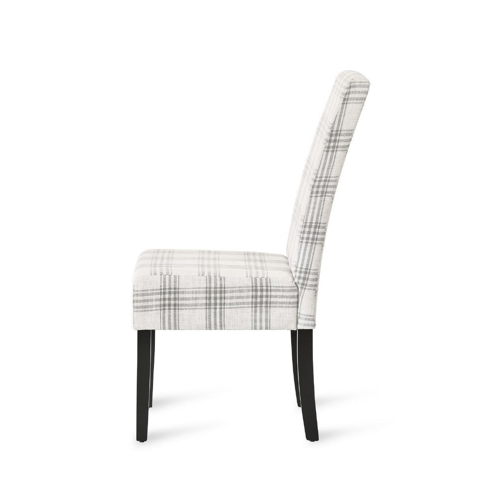 Cini Dining Side Chair Set of 2 | Gray Plaid Fabric | Black Wood Legs