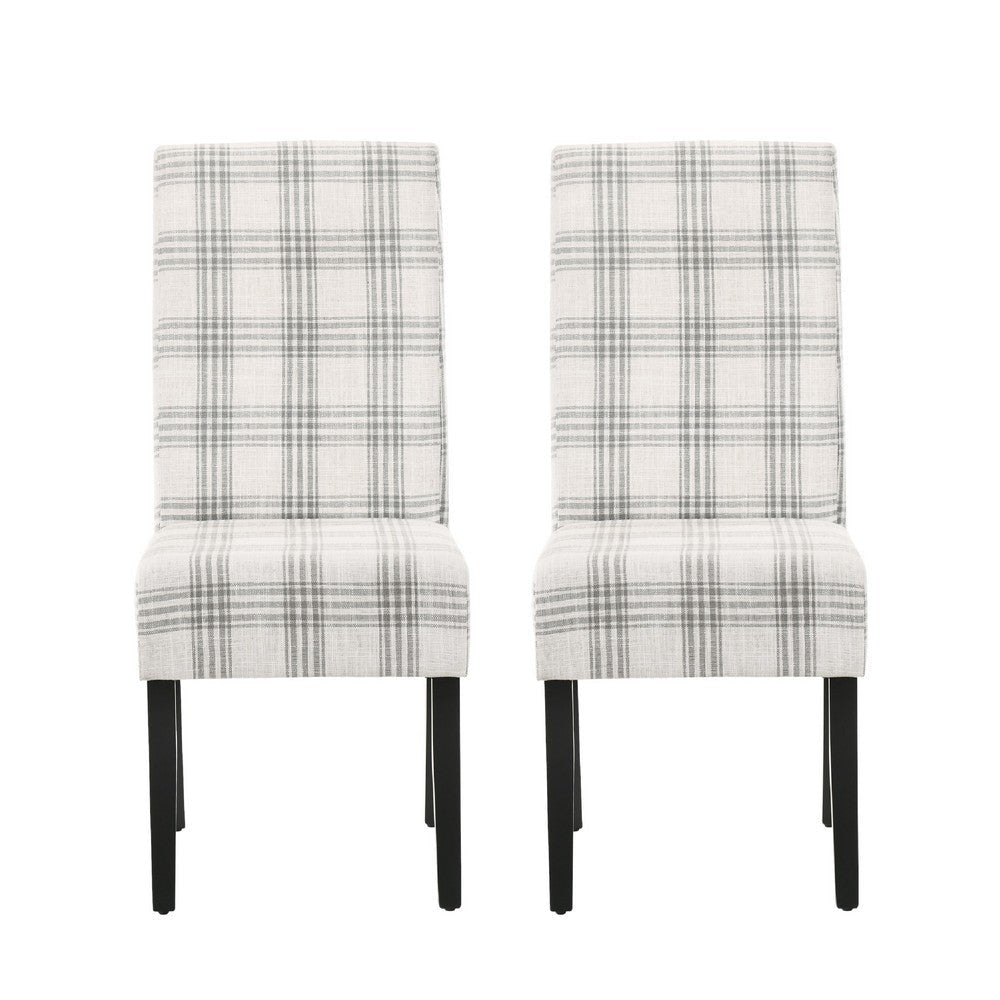 Cini Dining Side Chair Set of 2 | Gray Plaid Fabric | Black Wood Legs
