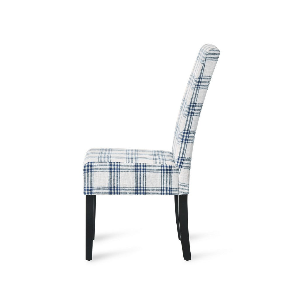 Cini Dining Side Chair Set of 2 | Blue Cream Fabric | Black Wood Legs