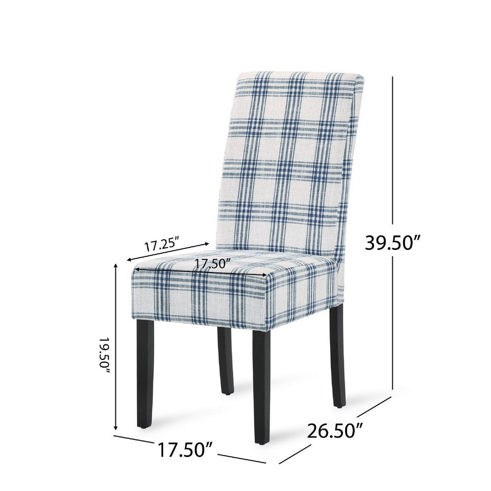Cini Dining Side Chair Set of 2 | Blue Cream Fabric | Black Wood Legs