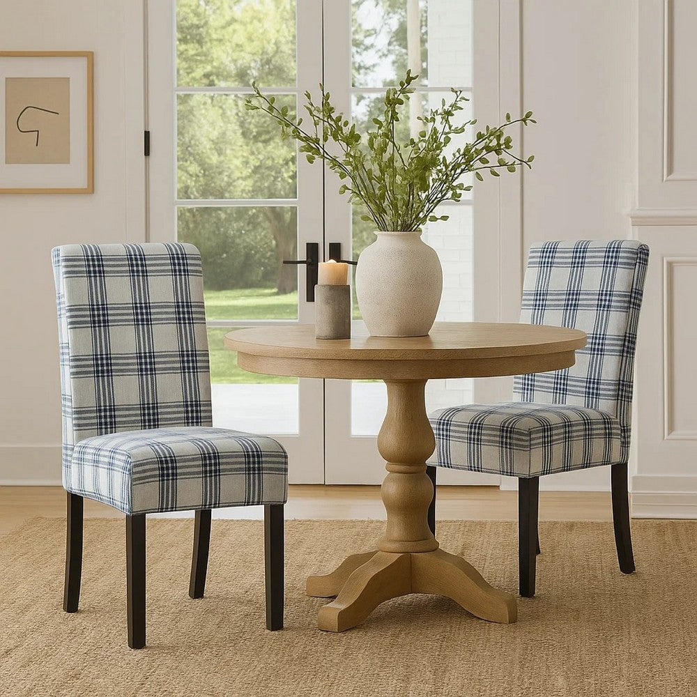 Cini Dining Side Chair Set of 2 | Blue Cream Fabric | Black Wood Legs