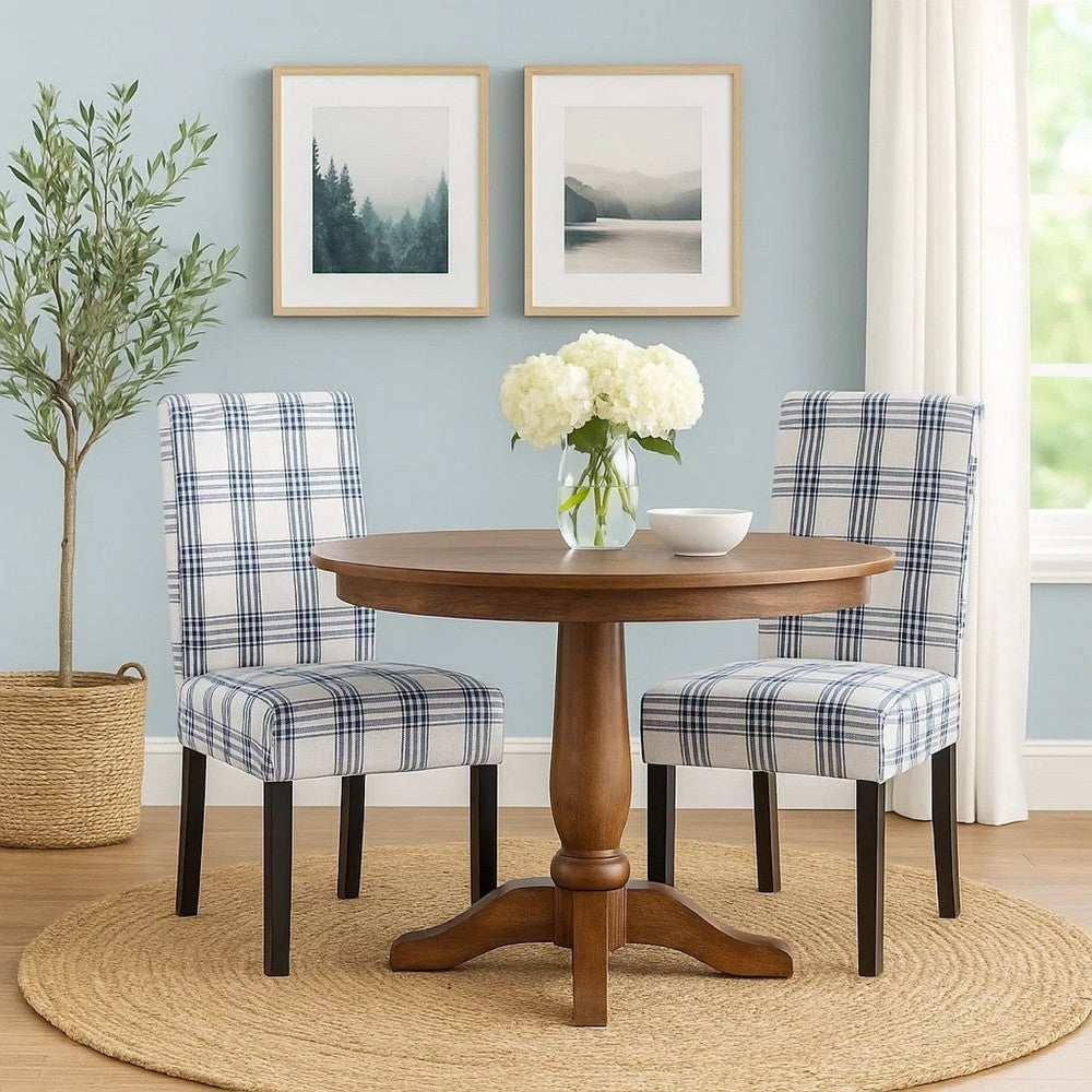 Cini Dining Side Chair Set of 2 | Blue Cream Fabric | Black Wood Legs