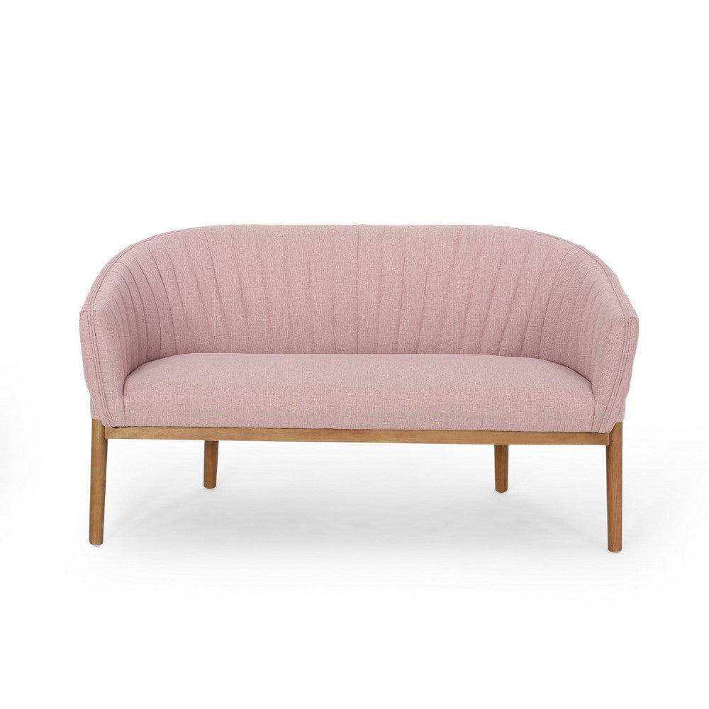 Fery Loveseat | Blush Pink Fabric Channel Stitched Back | Brown 55’’