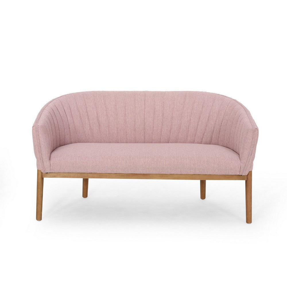 Fery Loveseat | Blush Pink Fabric Channel Stitched Back | Brown 55"