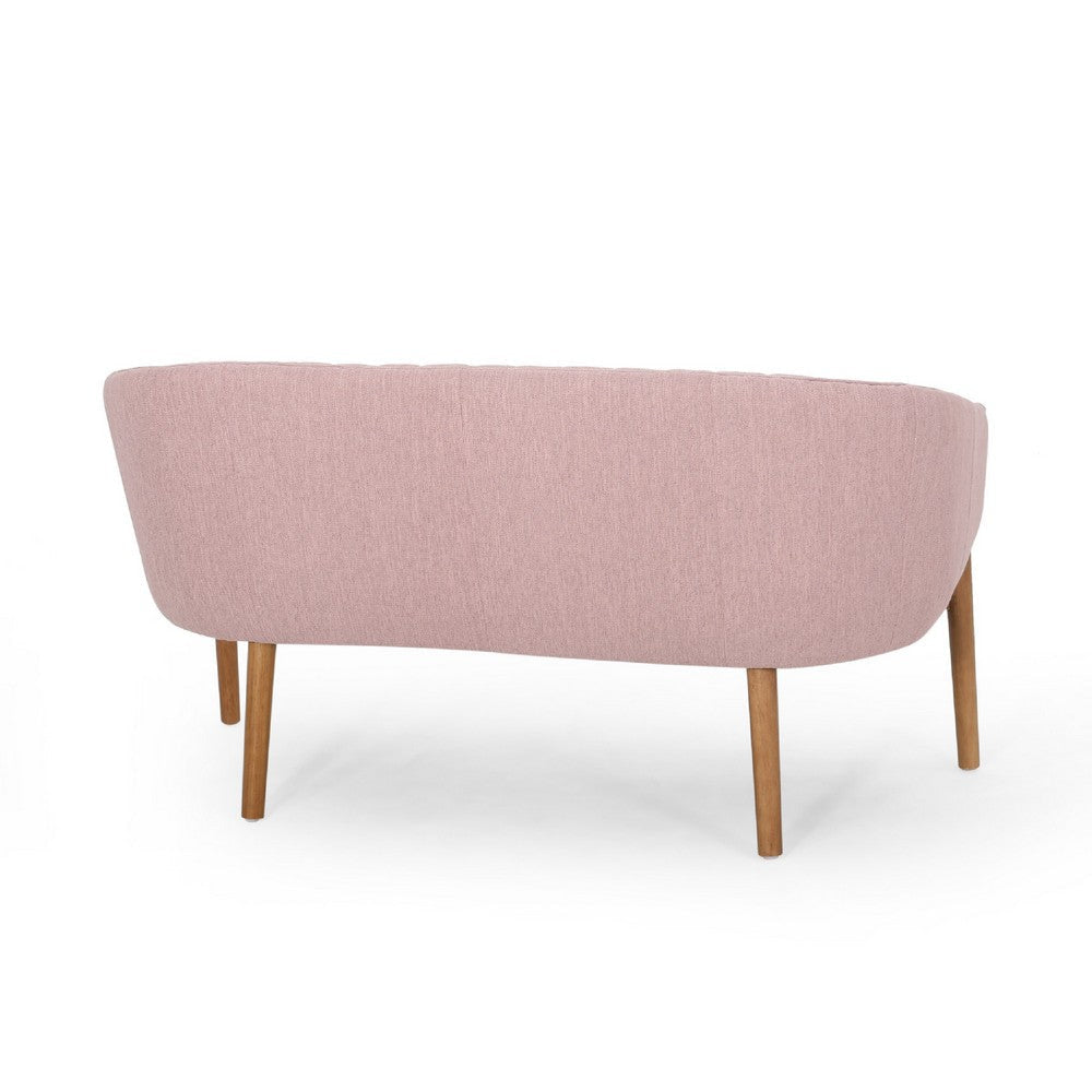 Fery Loveseat | Blush Pink Fabric Channel Stitched Back | Brown 55’’