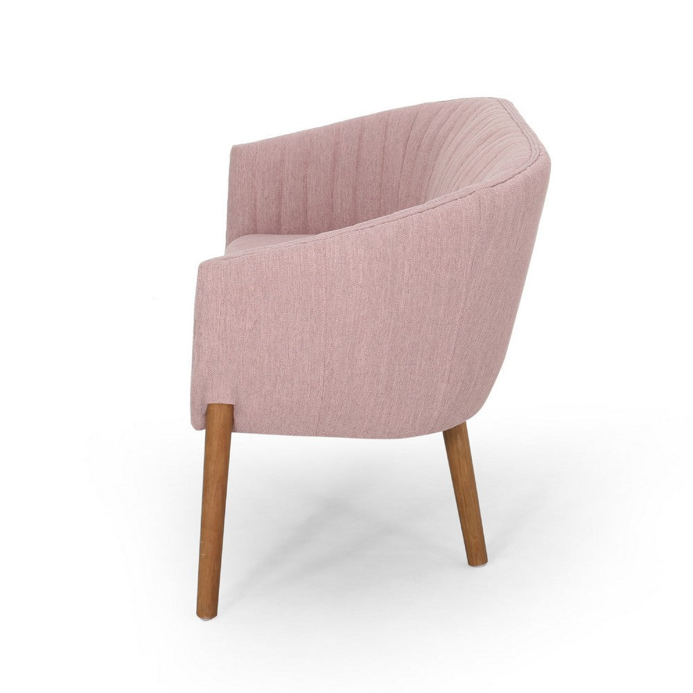 Fery Loveseat | Blush Pink Fabric Channel Stitched Back | Brown 55’’