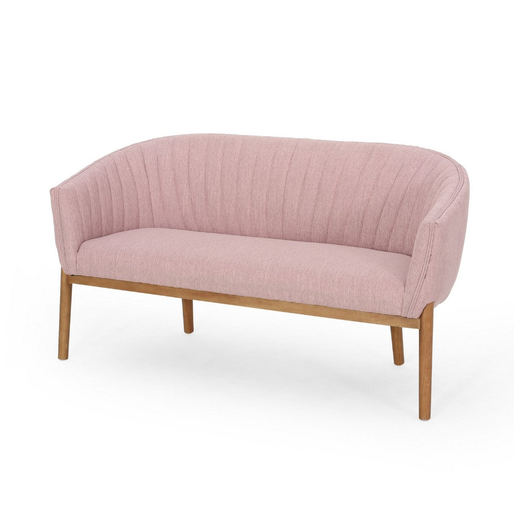 Fery Loveseat | Blush Pink Fabric Channel Stitched Back | Brown 55"