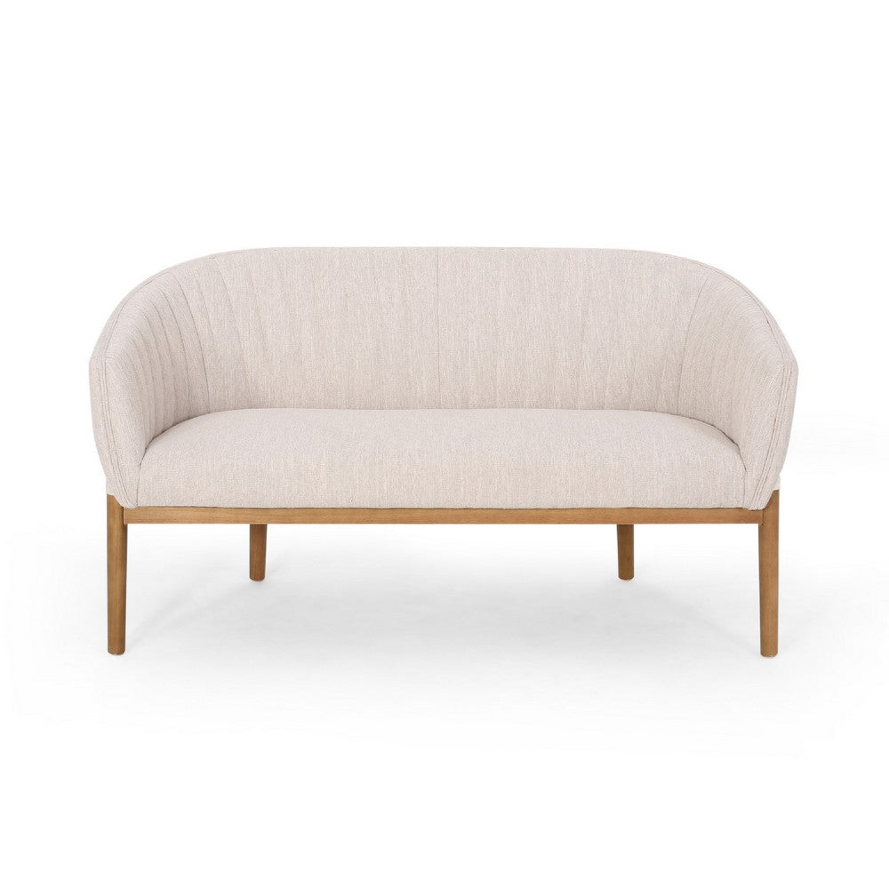 Fery Loveseat | Beige Fabric Channel Stitched Back | Brown Wood 55"