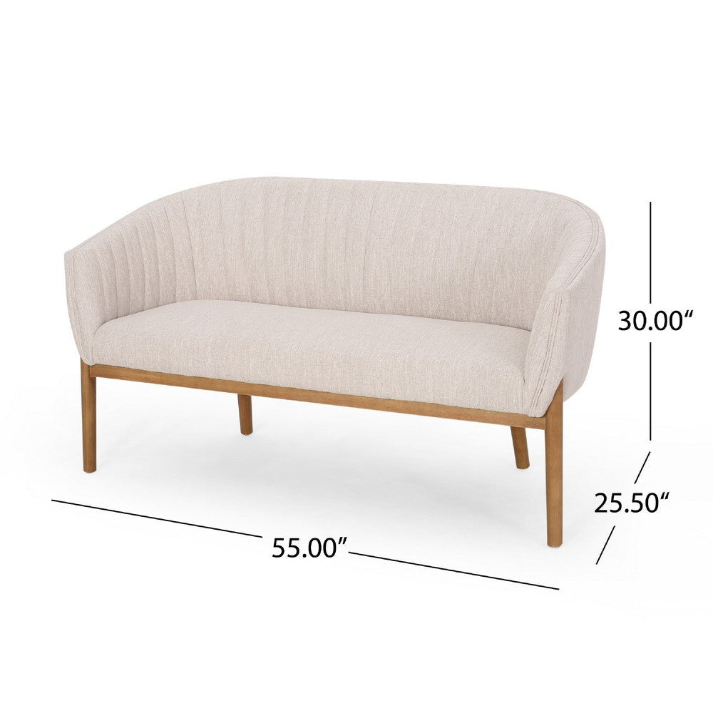 Fery Loveseat | Beige Fabric Channel Stitched Back | Brown Wood 55’’ BM335405
