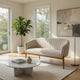 Fery Loveseat | Beige Fabric Channel Stitched Back | Brown Wood 55"