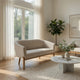 Fery Loveseat | Beige Fabric Channel Stitched Back | Brown Wood 55"