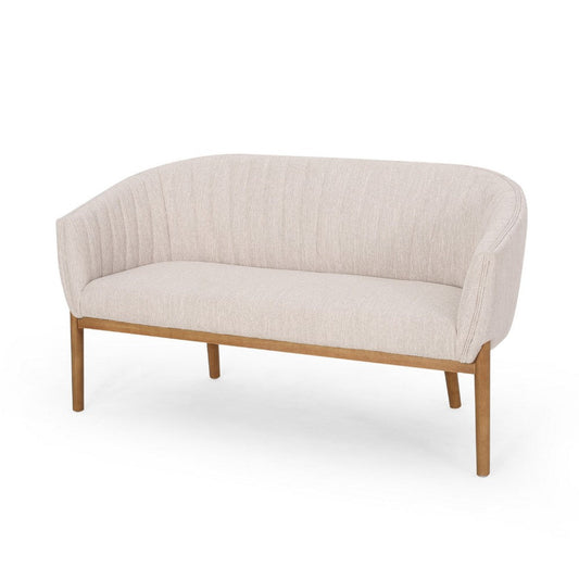 Fery Loveseat | Beige Fabric Channel Stitched Back | Brown Wood 55"