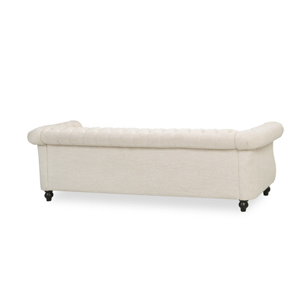 Nisy 3 Seater Sofa | Chesterfield Beige Fabric Tufted Back | 85’’ BM335406