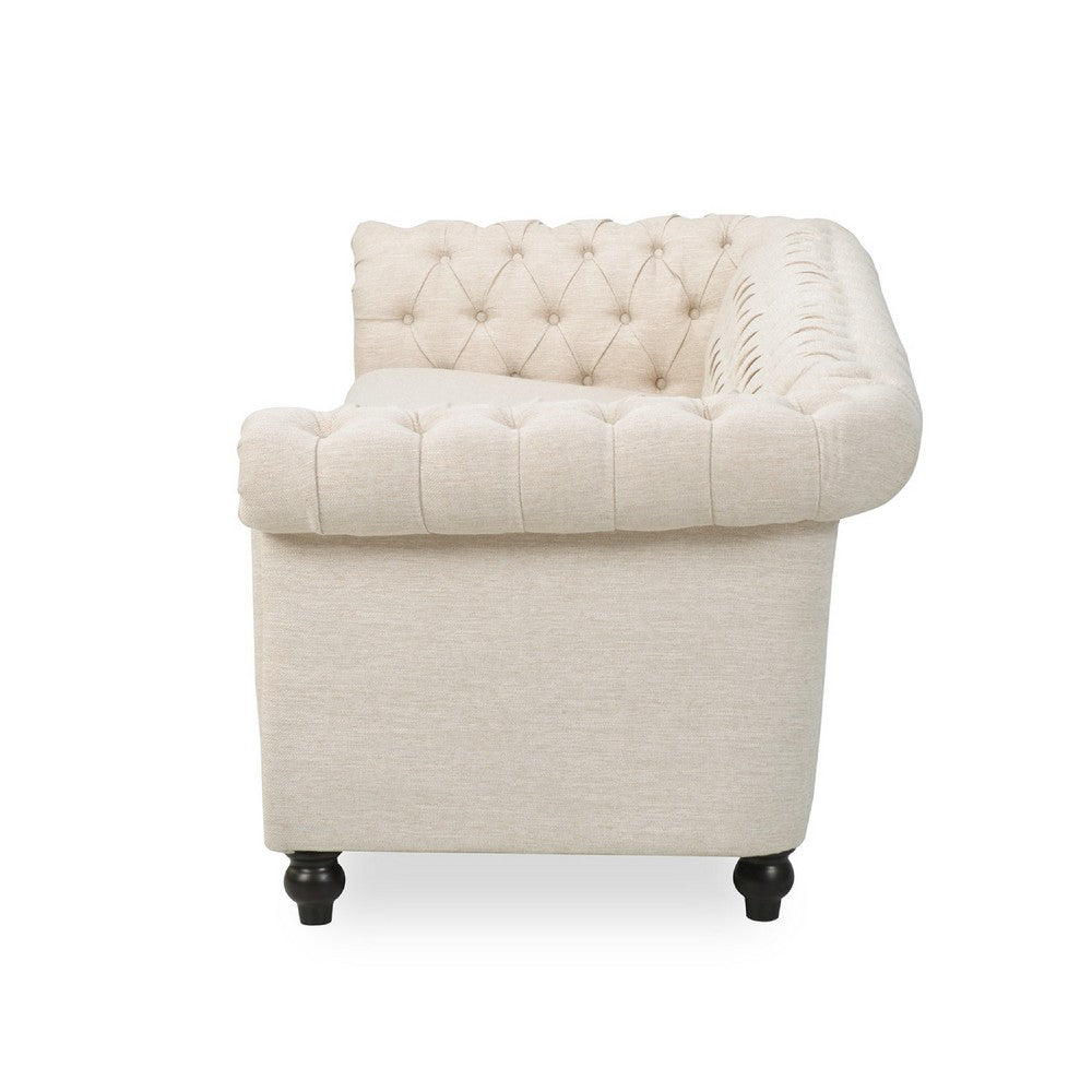 Nisy 3 Seater Sofa | Chesterfield Beige Fabric Tufted Back | 85"