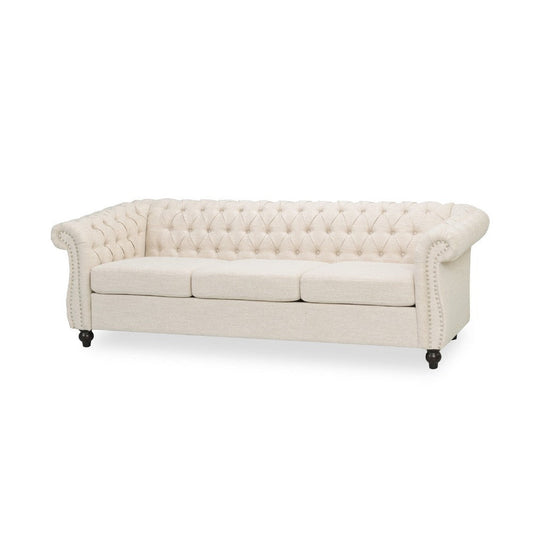 Nisy 3 Seater Sofa | Chesterfield Beige Fabric Tufted Back | 85"
