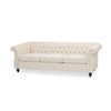 Nisy 3 Seater Sofa | Chesterfield Beige Fabric Tufted Back | 85"