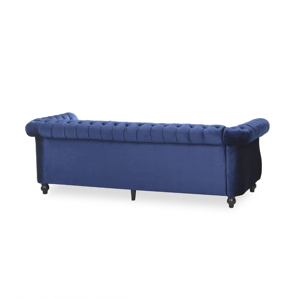 Nisy 3 Seater Sofa | Chesterfield Dark Blue Velvet Tufted Back | 85’’ BM335407