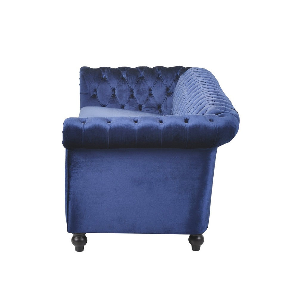 Nisy 3 Seater Sofa | Chesterfield Dark Blue Velvet Tufted Back | 85"