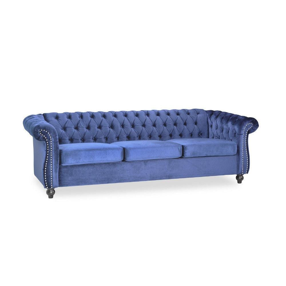 Nisy 3 Seater Sofa | Chesterfield Dark Blue Velvet Tufted Back | 85"