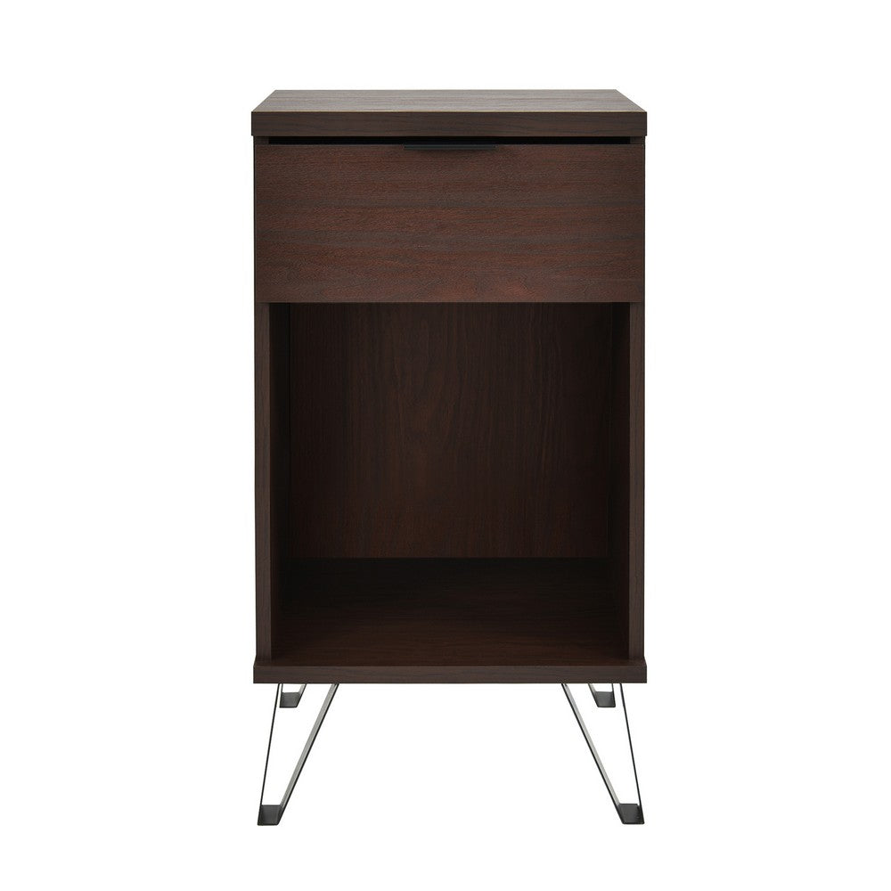 Livy Nightstand | 1 Drawer | Black Iron Legs | Walnut Brown | 27"