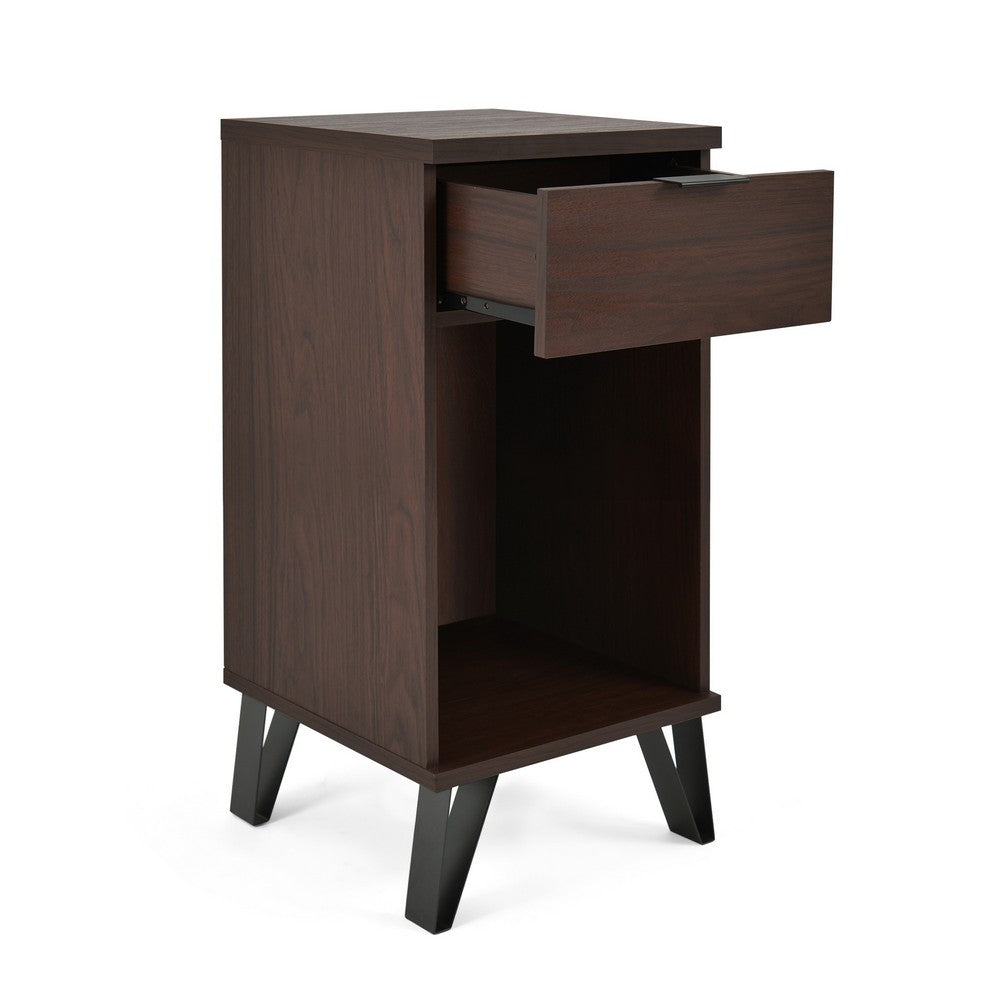 Livy Nightstand | 1 Drawer | Black Iron Legs | Walnut Brown | 27"