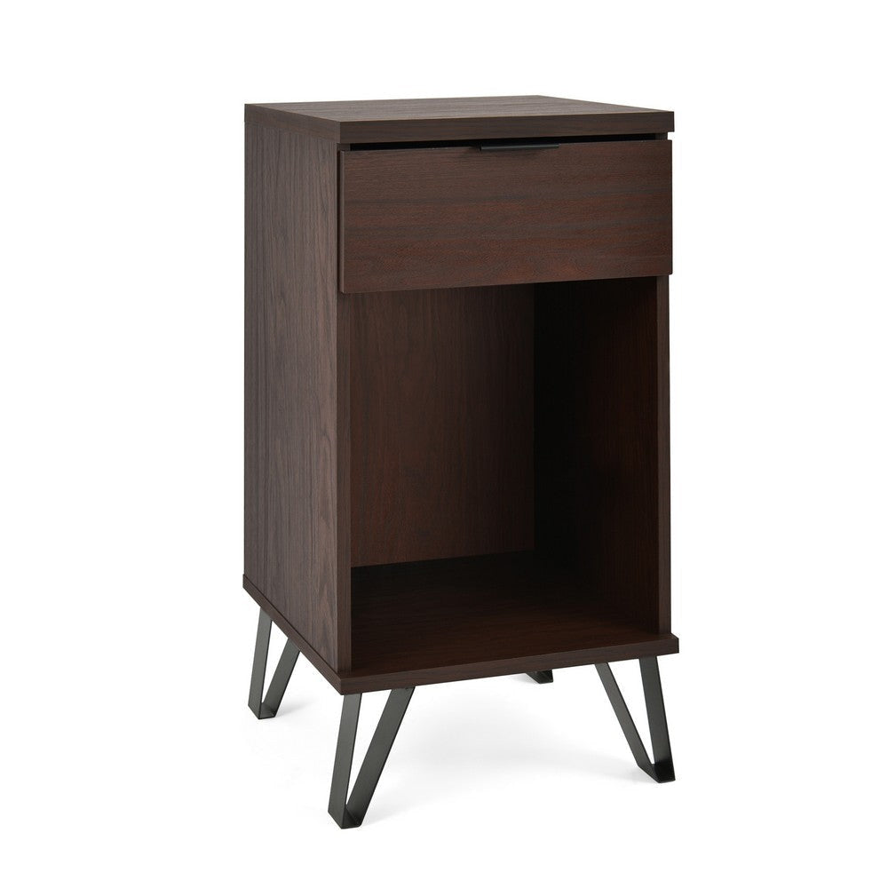 Livy Nightstand | 1 Drawer | Black Iron Legs | Walnut Brown | 27’’ BM335409