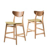 Zily Counter Height Chairs Set of 2 | Green Seat | Natural Brown Wood